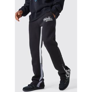 Mens Black Slim Stacked Flare Star Print Gusset Jogger