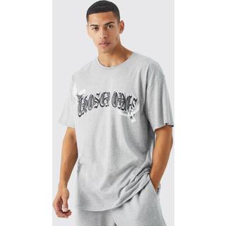 Mens Grey Oversized Bird Print T-shirt