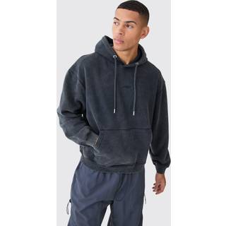 Mens Charcoal Man Oversized Boxy Acid Wash Hoodie