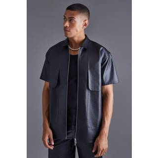 Mens Black Pu Oversized Panel Detail Shirt