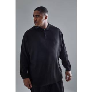 Mens Plus Oversized Knitted Polo In Black