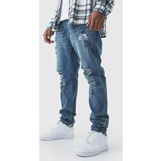 Mens Vintage Blue Plus Skinny Jeans With All Over Rips