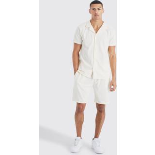 Mens Ecru Regular Fit Short Sleeve Ribbed Shirt And Short Set
