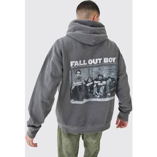 Mens Charcoal Oversized Fall Out Boy Band License Wash Hoodie