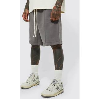 Mens Charcoal Oversized Drop Crotch Rib Hem Loopback Short