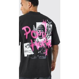 Mens Black Oversized Graffiti Heavyweight T-shirt