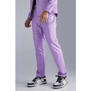 Mens Lilac Pu Paisley Embroidered Slim Trouser