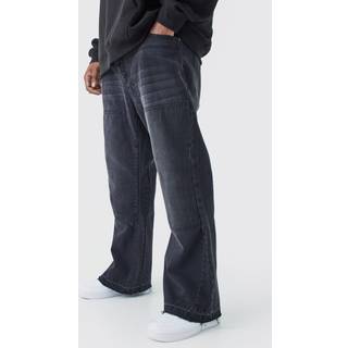 Mens Washed Black Plus Slim Rigid Flare Gusset Detail Jeans