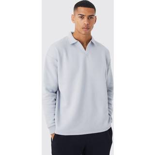 Mens Light Grey Oversized Revere Neck Rugby Polo