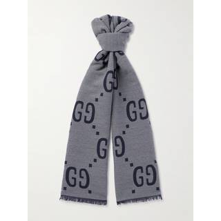 Gucci - Logo-Jacquard Wool and Silk-Blend Scarf - Men - Gray