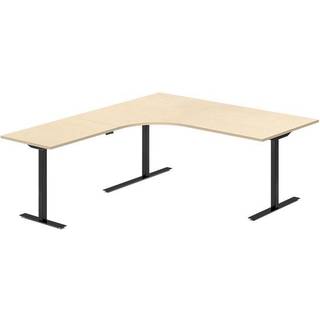 Office hæve-sænkebord 180x200cm i birk med sort stel venstrevendt