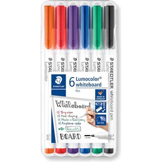 STAEDTLER Lumocolor whiteboard Tusser Indeholder: 6 stk. Lumocolor whiteboard tusser i farverne rød, blå, orange, grøn, violet og sort.