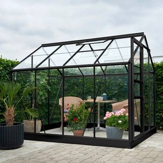 Halls Popular 86 drivhus 5 m², sort, 3 mm glas inkl. fundament