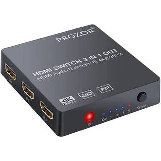 NÖRDIC HDMI switch 3 til 1 4K30Hz 3D PIP med audio extractor 1xOptisk toslink 1x stereo 3,5mm
