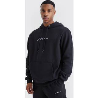 Mens Black Regular Fit Man Signature Over The Head Hoodie