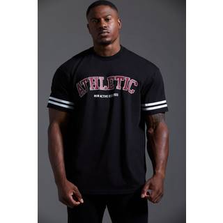 Mens Black Man Active Oversized Athletic Stripe T-shirt