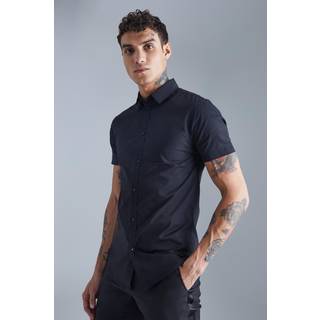 Mens Black Stretch Fit Short Sleeve Shirt
