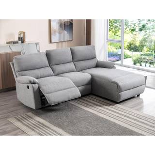 Højresvingsofa med elektrisk recliner i lysegråt stof LUNANO