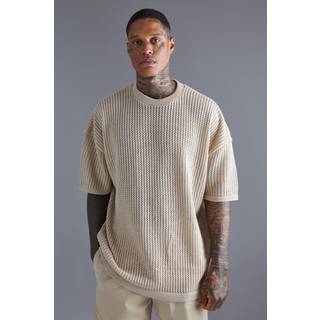 Mens Stone Oversized Drop Shoulder Open Stitch T-shirt