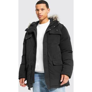 Mens Black Tall Faux Fur Hooded Arctic Parka