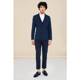 Mens Navy Super Skinny Double Breasted Suit Jacket