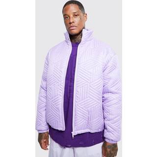 Mens Purple Funnel Neck Oversized Quilted Puffer