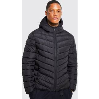 Mens Black Quilted Zip Through Jacket With Hood