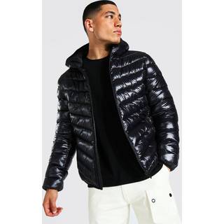 Mens Black High Shine Quilted Zip Through Jacket