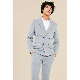 Mens Grey Skinny Double Breasted Suit Jacket