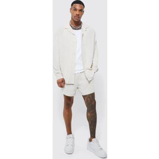 Mens Natural Oversized Linen Shirt And Relaxed Short Set