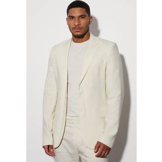 Mens Ecru Tall Single Breasted Slim Linen Suit Jacket