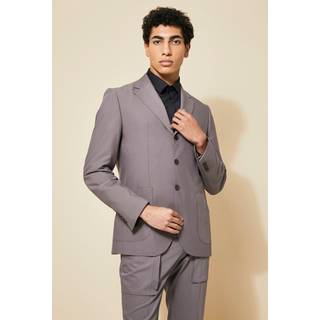 Mens Taupe Single Breasted Patch Pocket Slim Suit Jacket