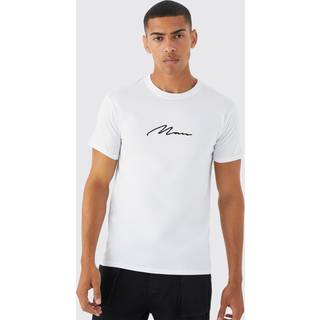 Mens White Man Signature Embroidered T-shirt