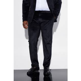 Mens Black Plus Skinny Velour Suit Trousers