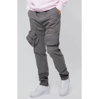 Mens Grey Tall Slim Fit Smart 3d Zip Cargo Trouser