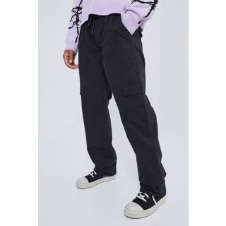 Mens Black Elasticated Waist Relaxed Fit Cargo Trouser