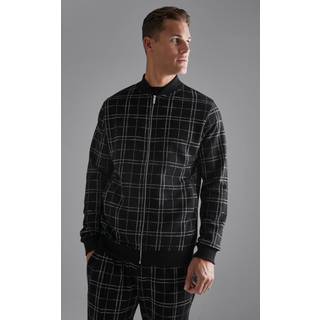 Mens Black Tall Smart Check Bomber Jacket