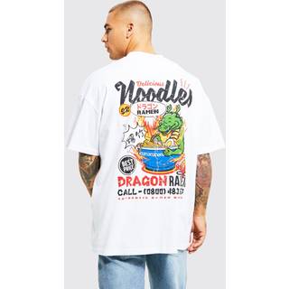 Mens White Oversized Extended Neck Graphic T-shirt