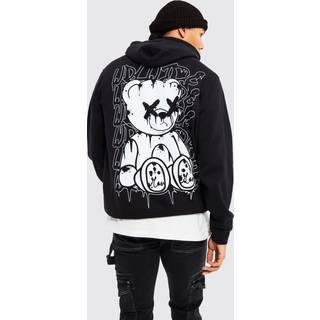 Mens Black Tall Teddy Back Print Hoodie