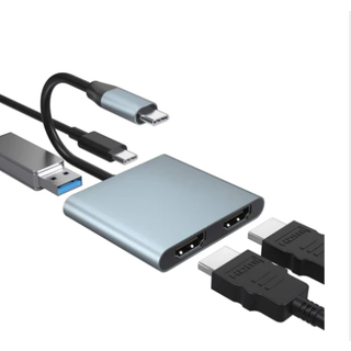 NÖRDIC USB-C til 2xHDMI-adapter 4K30Hz 1xUSB-C 60W PD 1xUSB-A 3.1 5Gbps MST