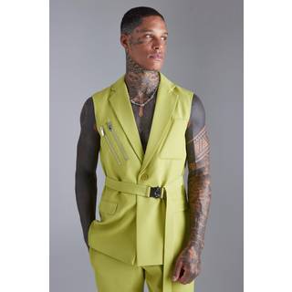 Mens Lime Single Breasted Sleeveless Suit Jacket