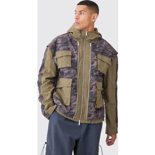 Mens Khaki Washed Ripstop Nylon Camo Utility Jacket