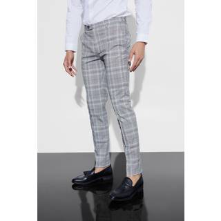 Mens Grey Skinny Tapered Smart Check Trouser with Pintuck