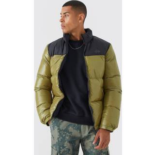 Mens Green Man High Shine Colour Block Puffer