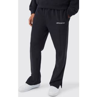 Mens Black Straight Loopback Split Hem Jogger