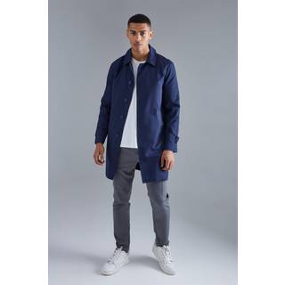 Mens Navy Single Breasted Poly Twill Mac