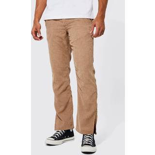 Mens Taupe Straight Leg Split Hem Cord Trousers