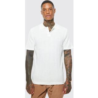 Mens Ecru Mini Lightweight Striped Texture Knitted Polo