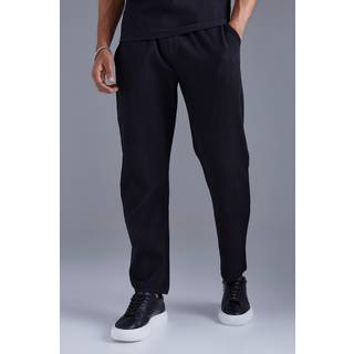 Mens Black Elasticated Waist Tapered Fit Pleated Trouser