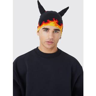 Mens Black Flame Ear Beanie